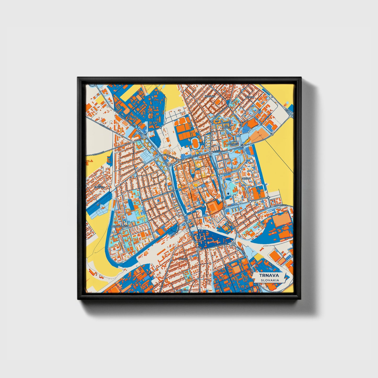 Trnava Slovakia Colorful City Map Canvas Print • Black Framed