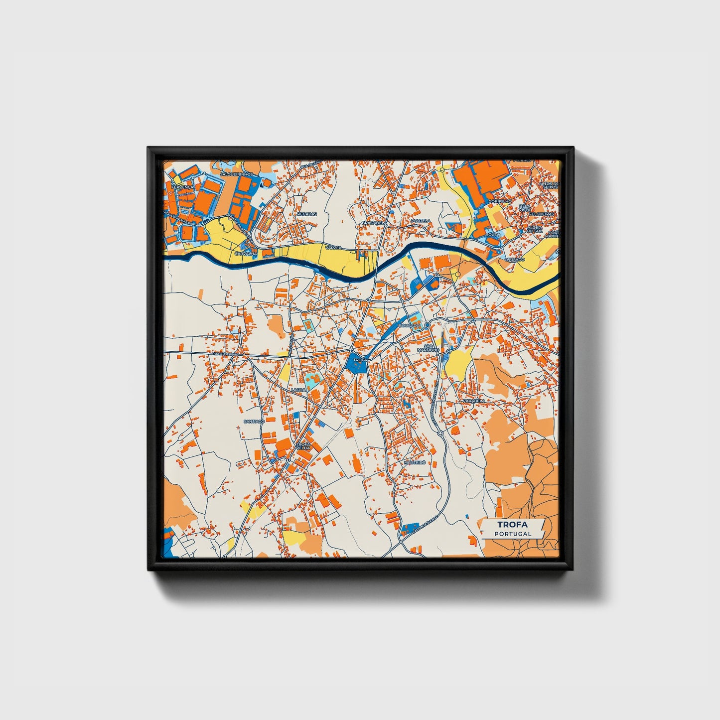 Trofa Portugal Colorful City Map Canvas Print • Black Framed