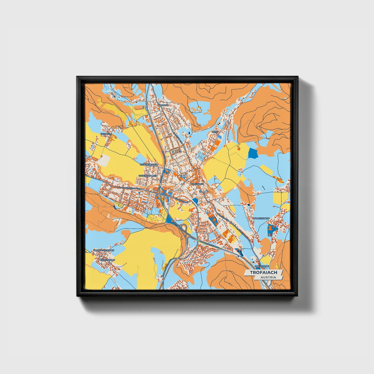 Trofaiach Austria Colorful City Map Canvas Print • Black Framed