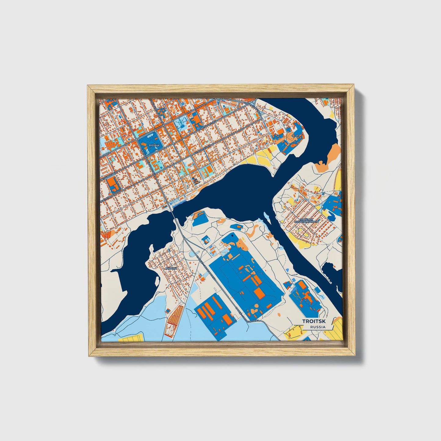 Троицкий Russia Colorful City Map Canvas Print • Natural Wooden Framed