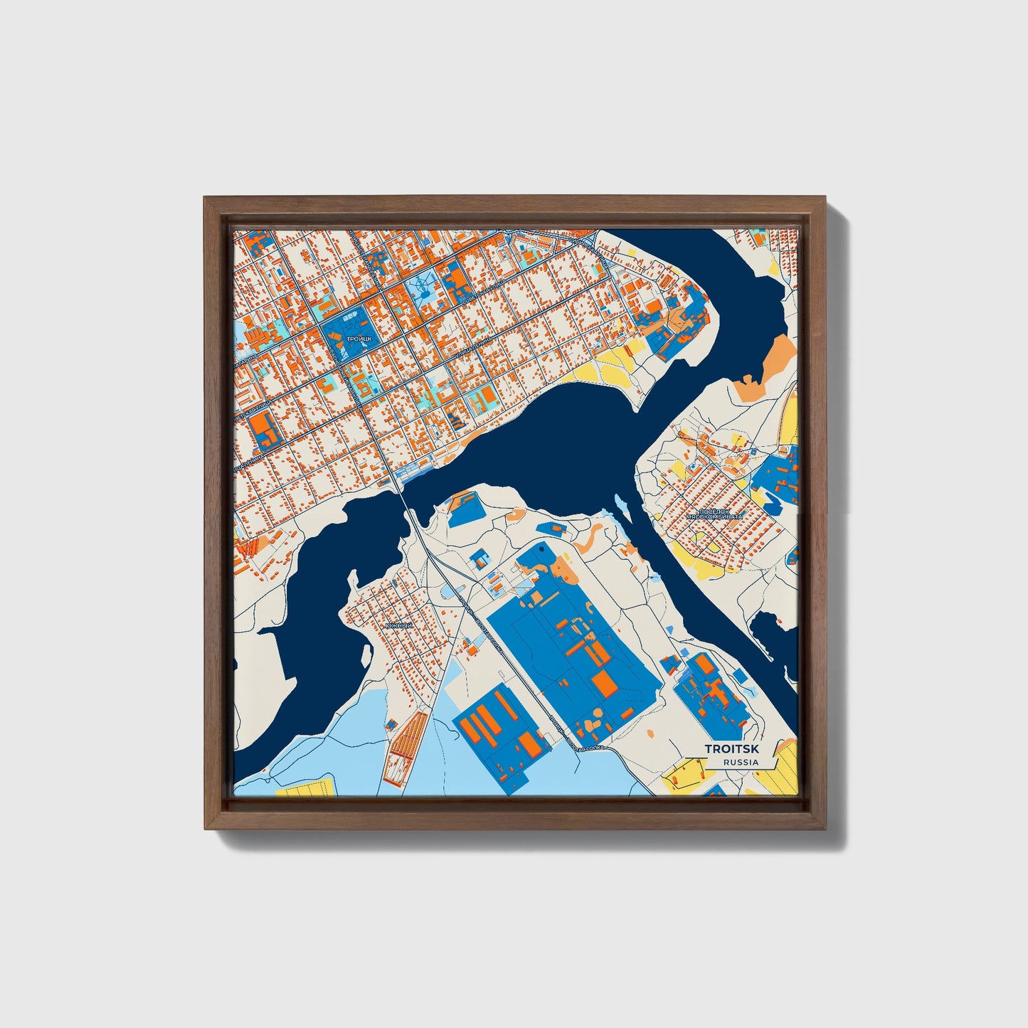 Троицкий Russia Colorful City Map Canvas Print • Dark Wooden Framed