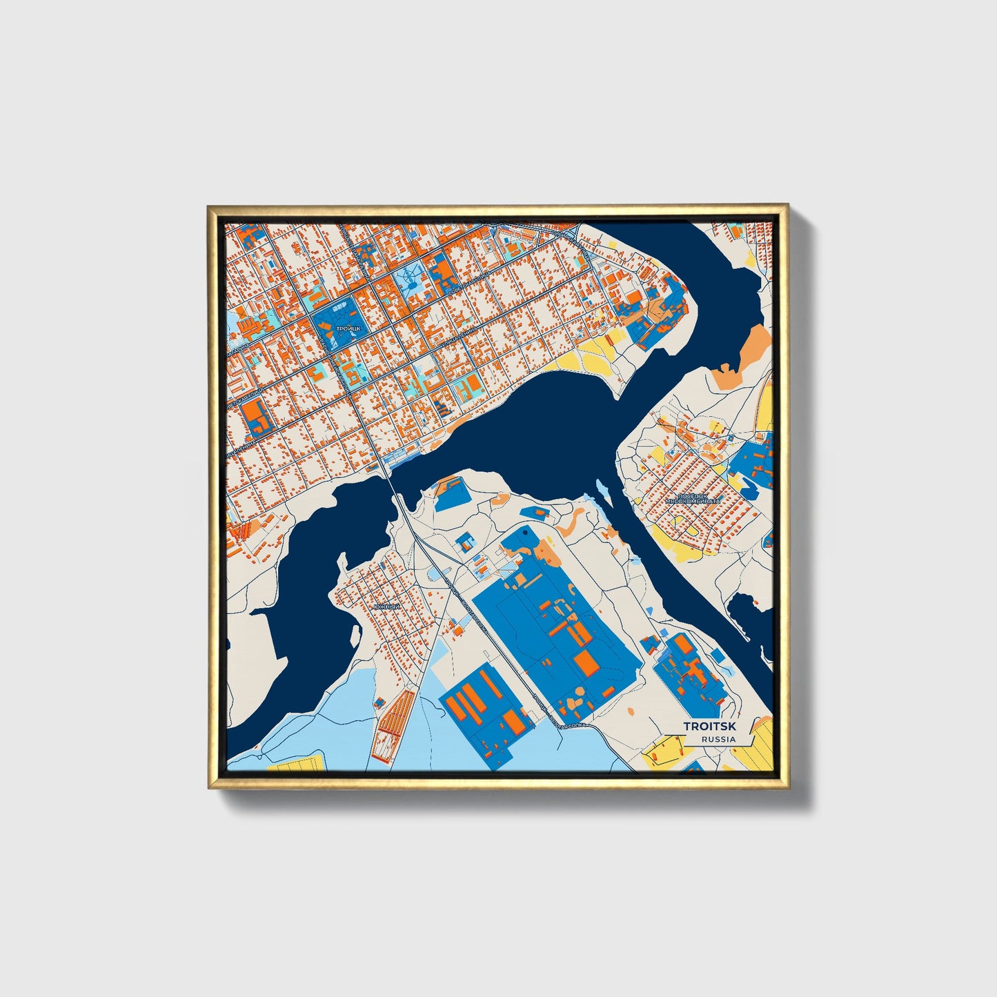 Троицкий Russia Colorful City Map Canvas Print • Gold Framed