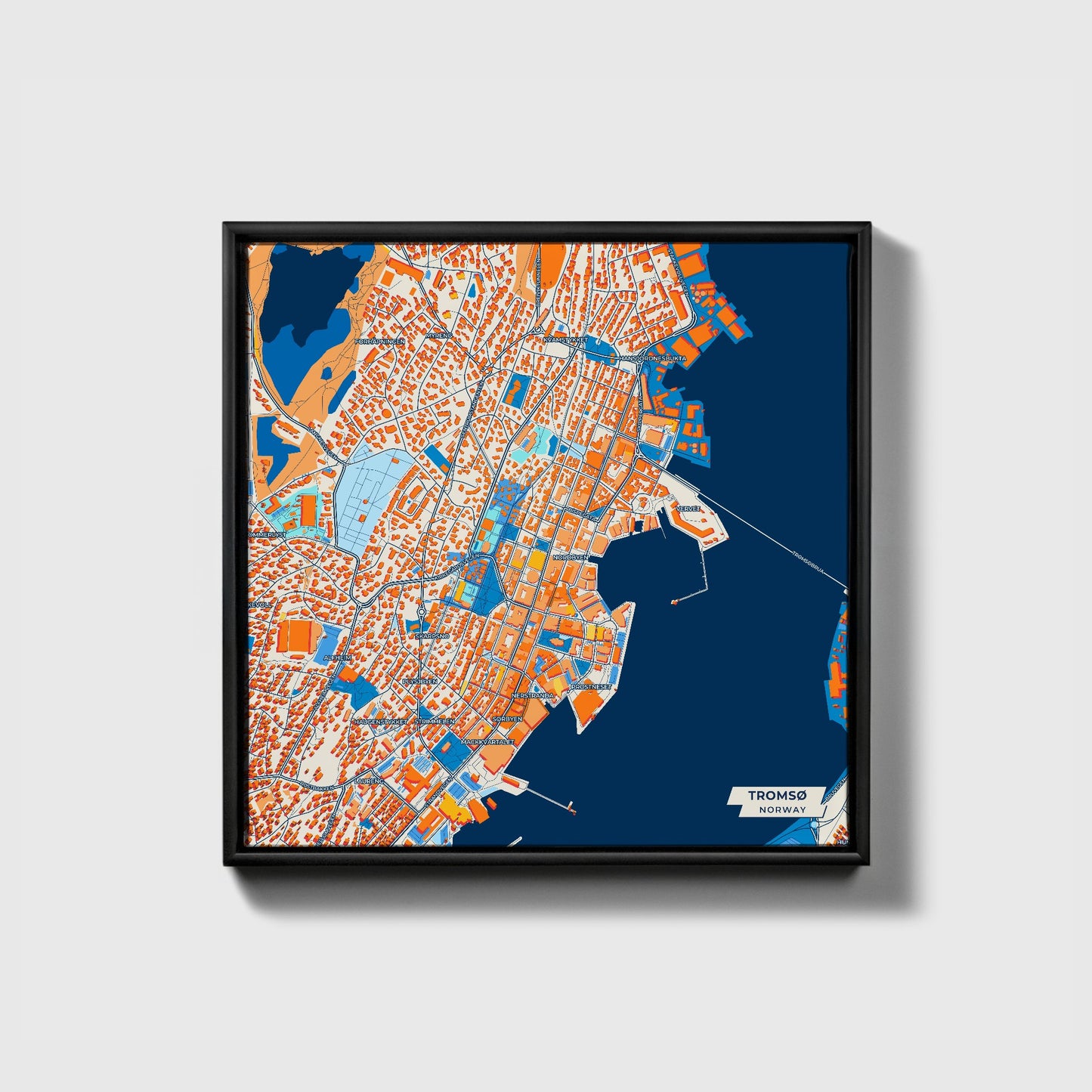 Tromsø Norway Colorful City Map Canvas Print • Black Framed