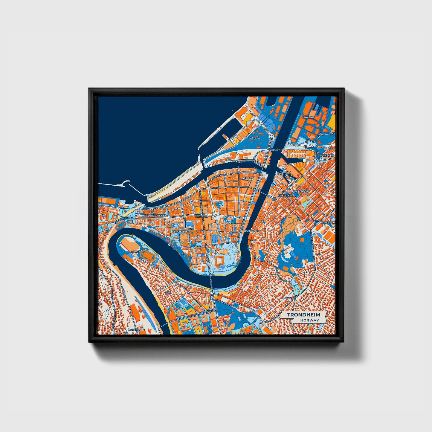 Trondheim Norway Colorful City Map Canvas Print • Black Framed
