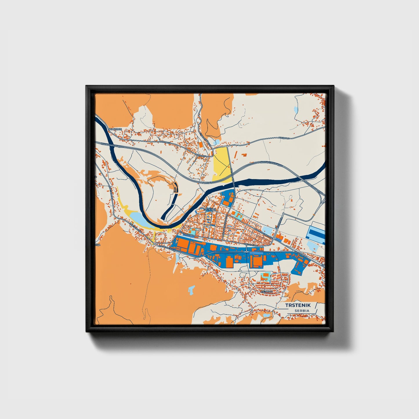 Трстеник Serbia Colorful City Map Canvas Print • Black Framed