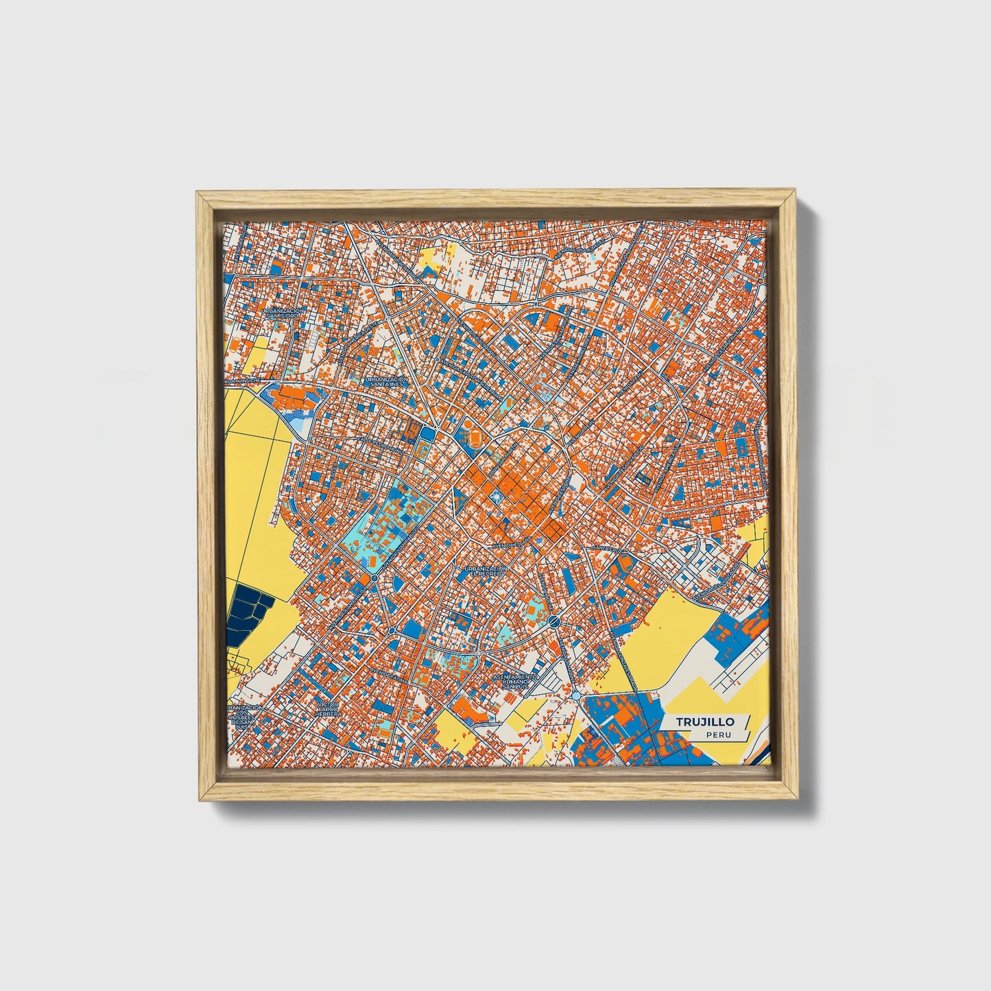 Trujillo Peru Colorful City Map Canvas Print • Natural Wooden Framed