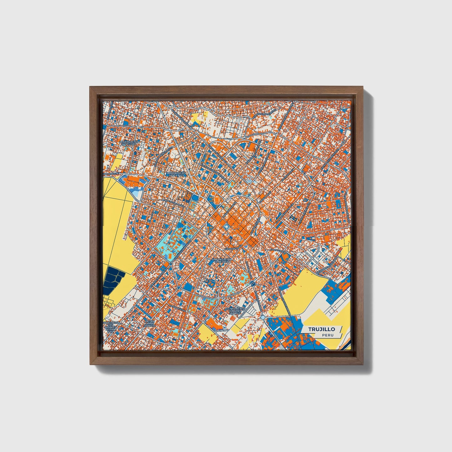Trujillo Peru Colorful City Map Canvas Print • Dark Wooden Framed