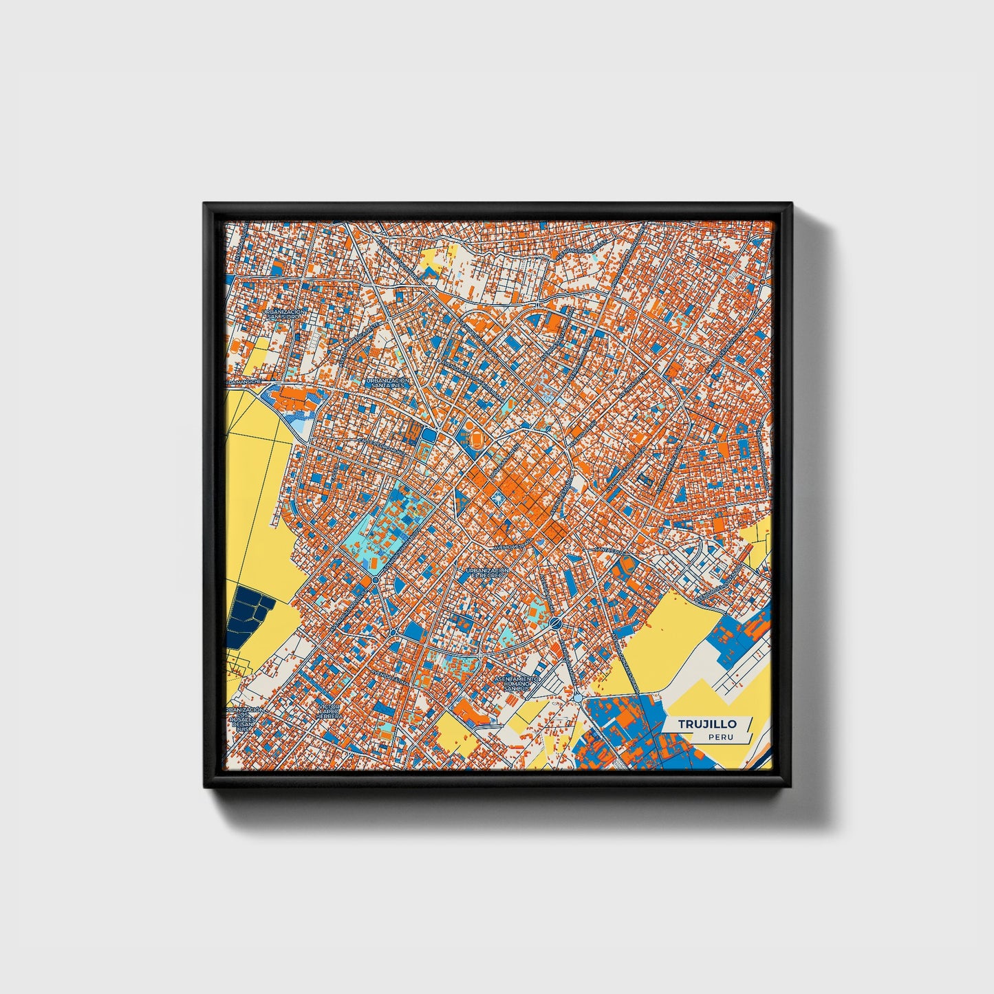 Trujillo Peru Colorful City Map Canvas Print • Black Framed