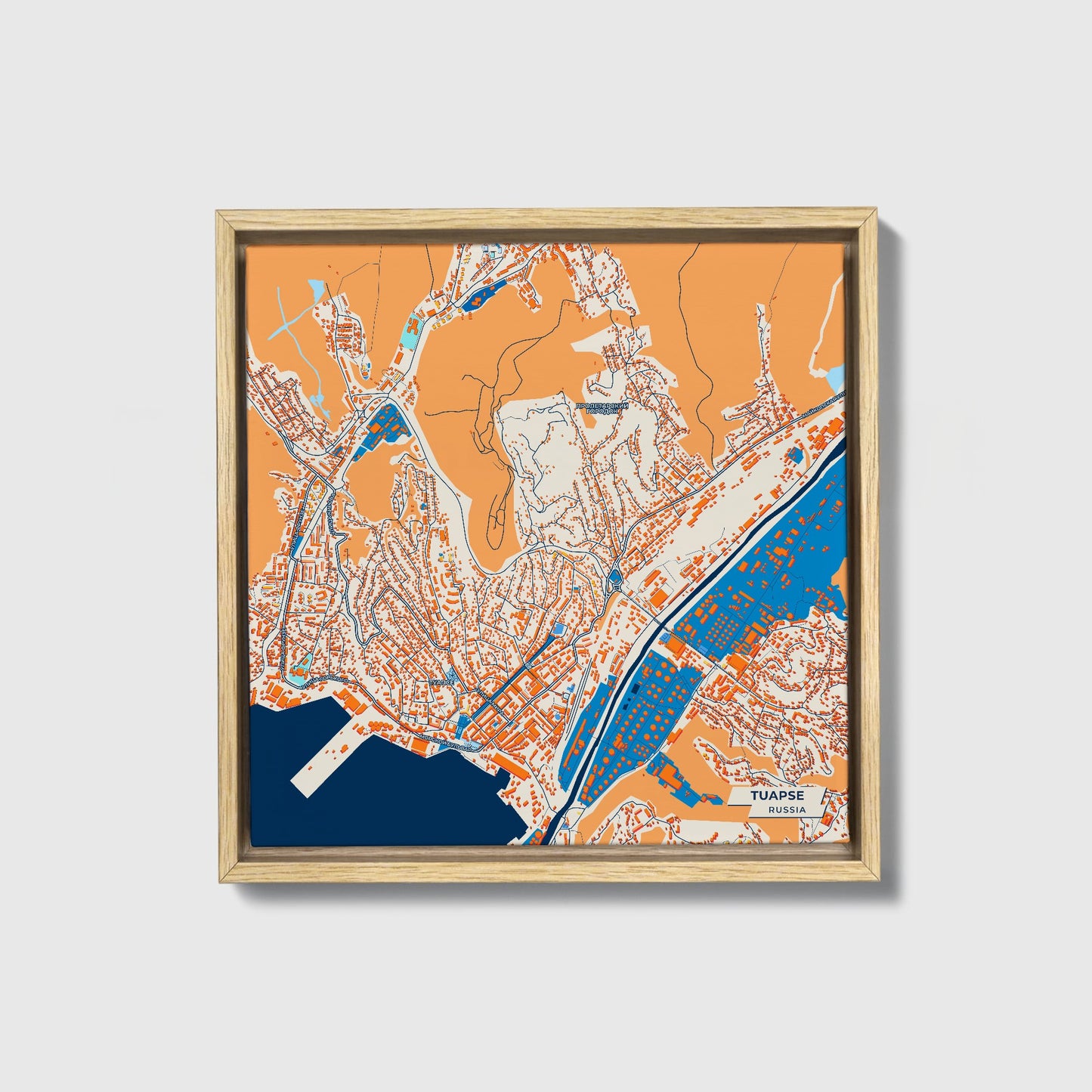 Tuapse Russia Colorful City Map Canvas Print • Natural Wooden Framed