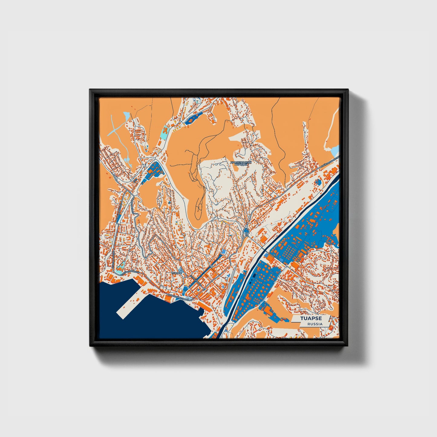 Tuapse Russia Colorful City Map Canvas Print • Black Framed