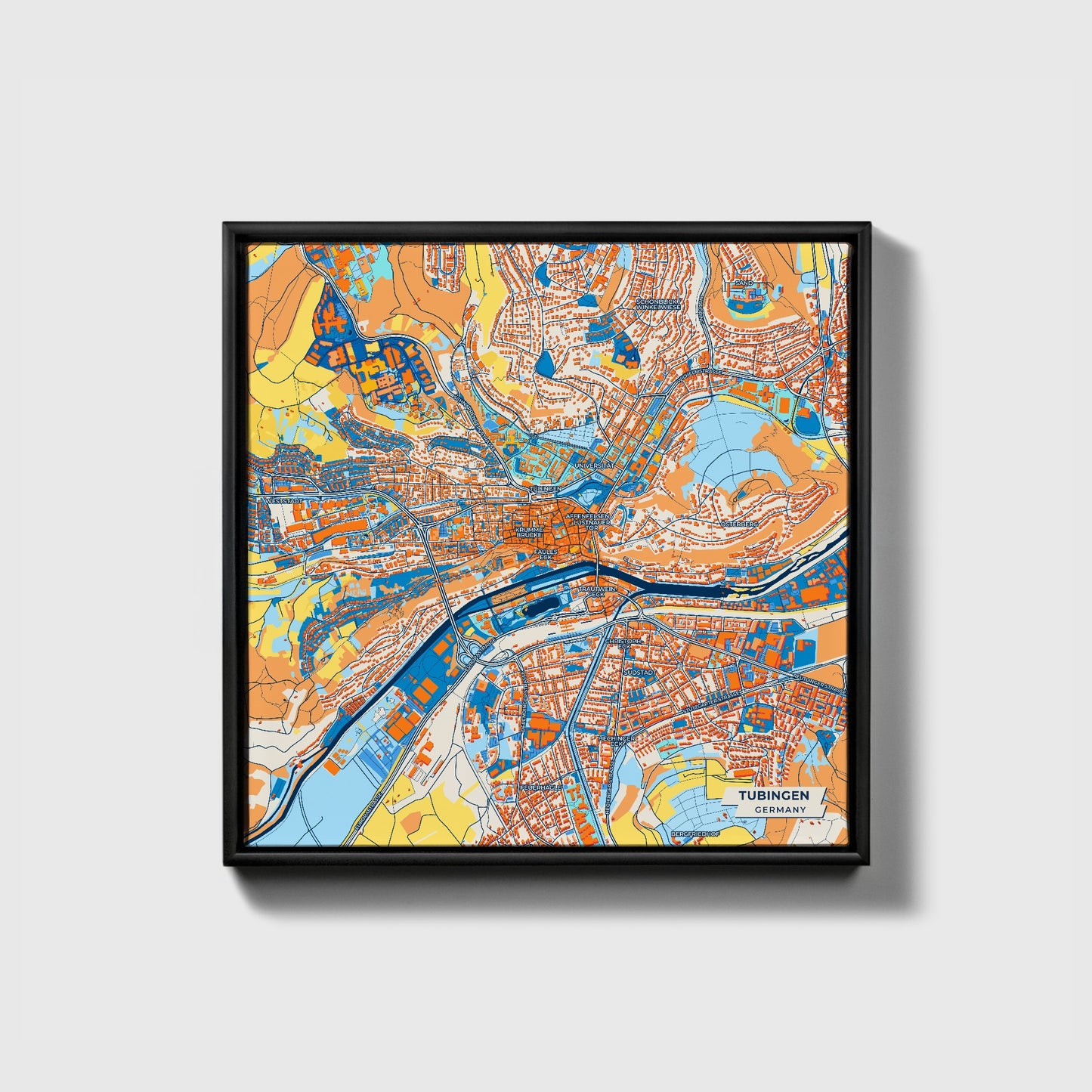 Tübingen Germany Colorful City Map Canvas Print • Black Framed