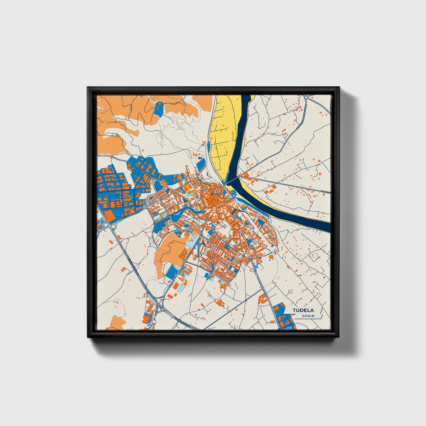 Tudela Spain Colorful City Map Canvas Print • Black Framed