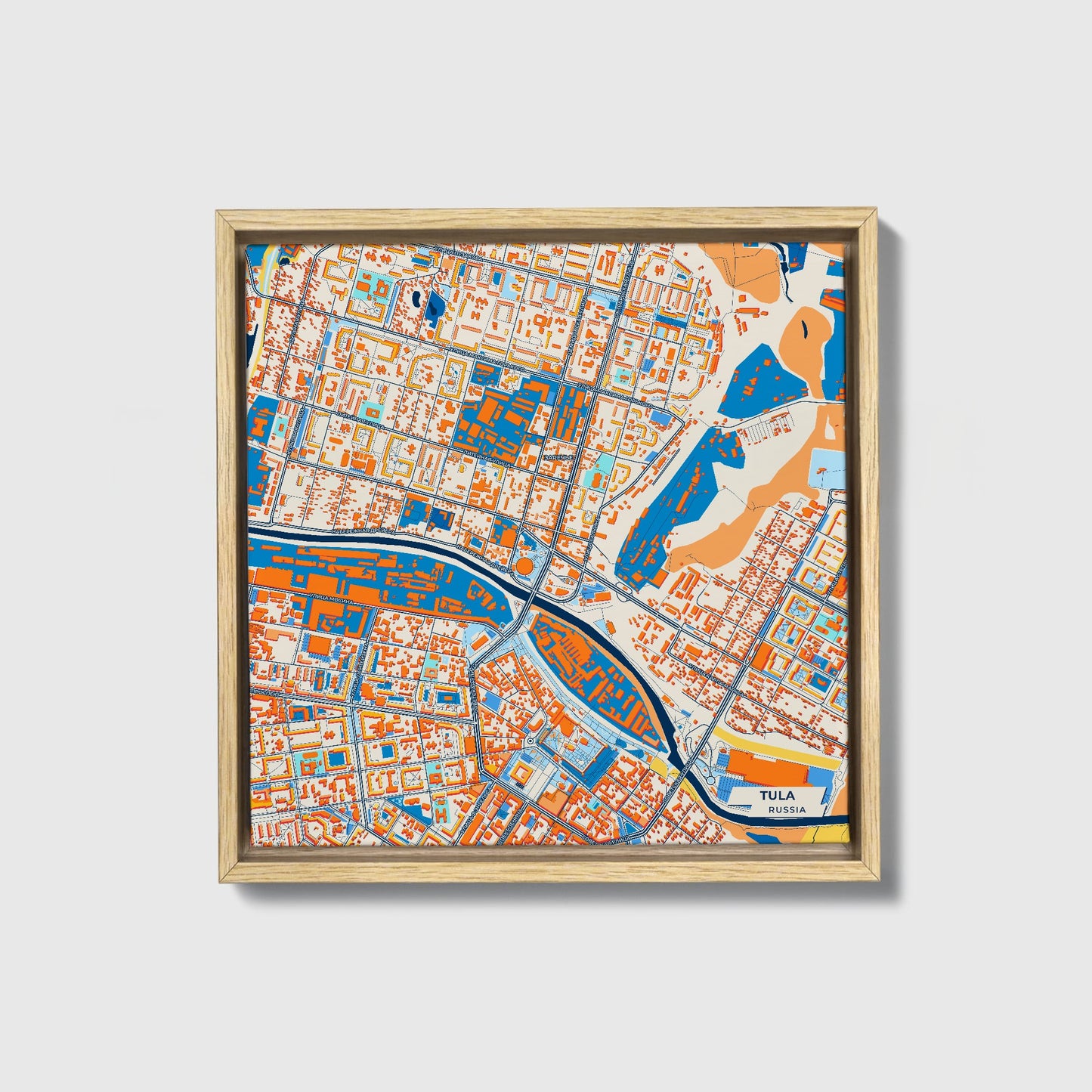 Тула Russia Colorful City Map Canvas Print • Natural Wooden Framed