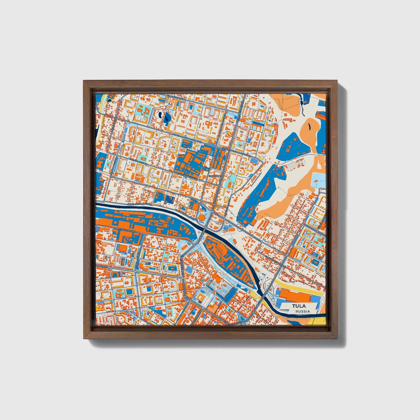 Тула Russia Colorful City Map Canvas Print • Dark Wooden Framed