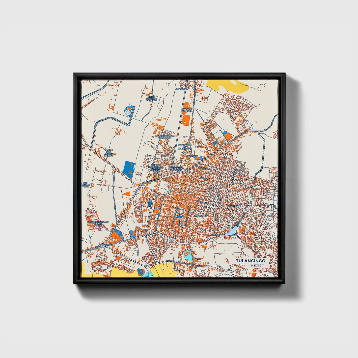 Tulancingo Mexico Colorful City Map Canvas Print • Black Framed