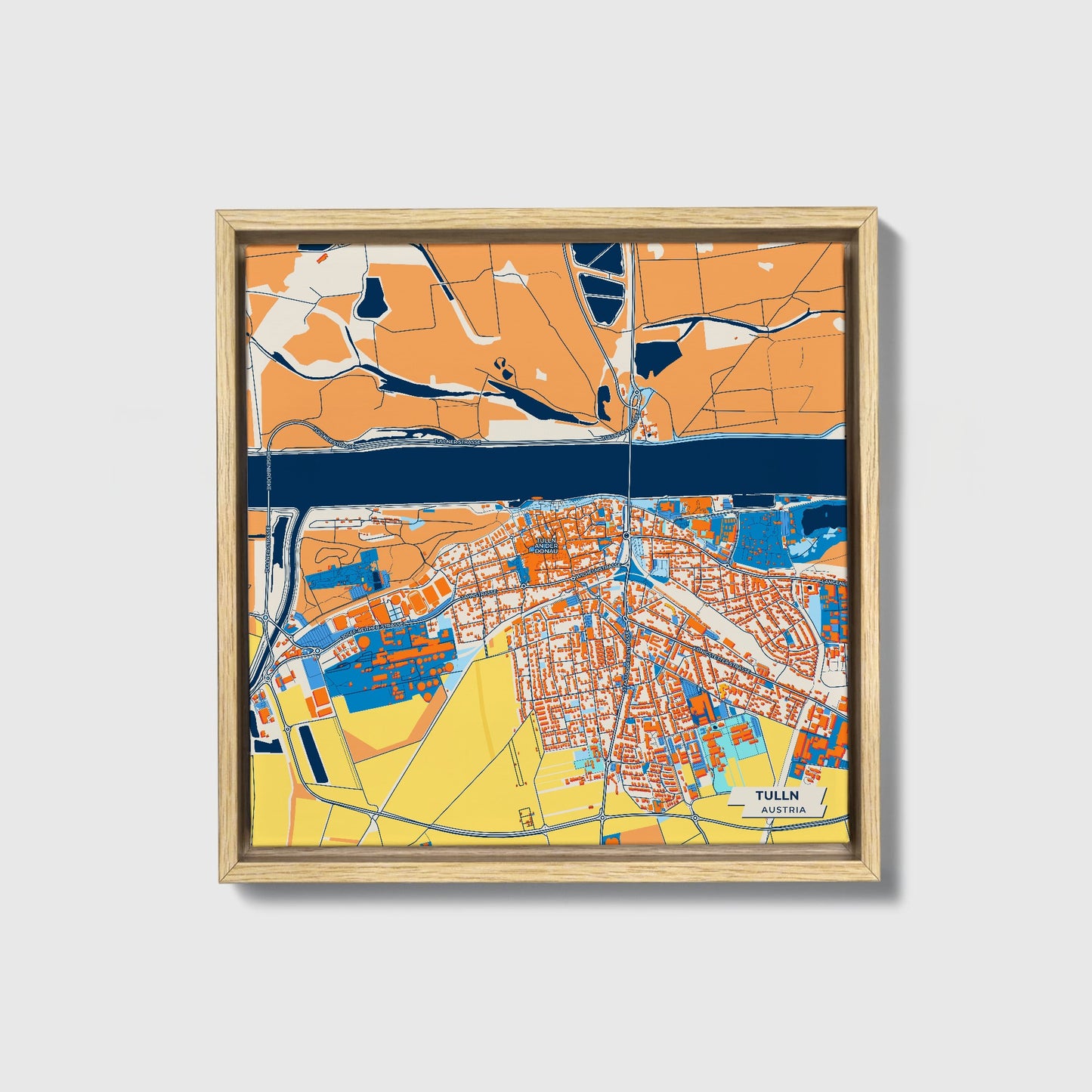 Tulln Austria Colorful City Map Canvas Print • Natural Wooden Framed