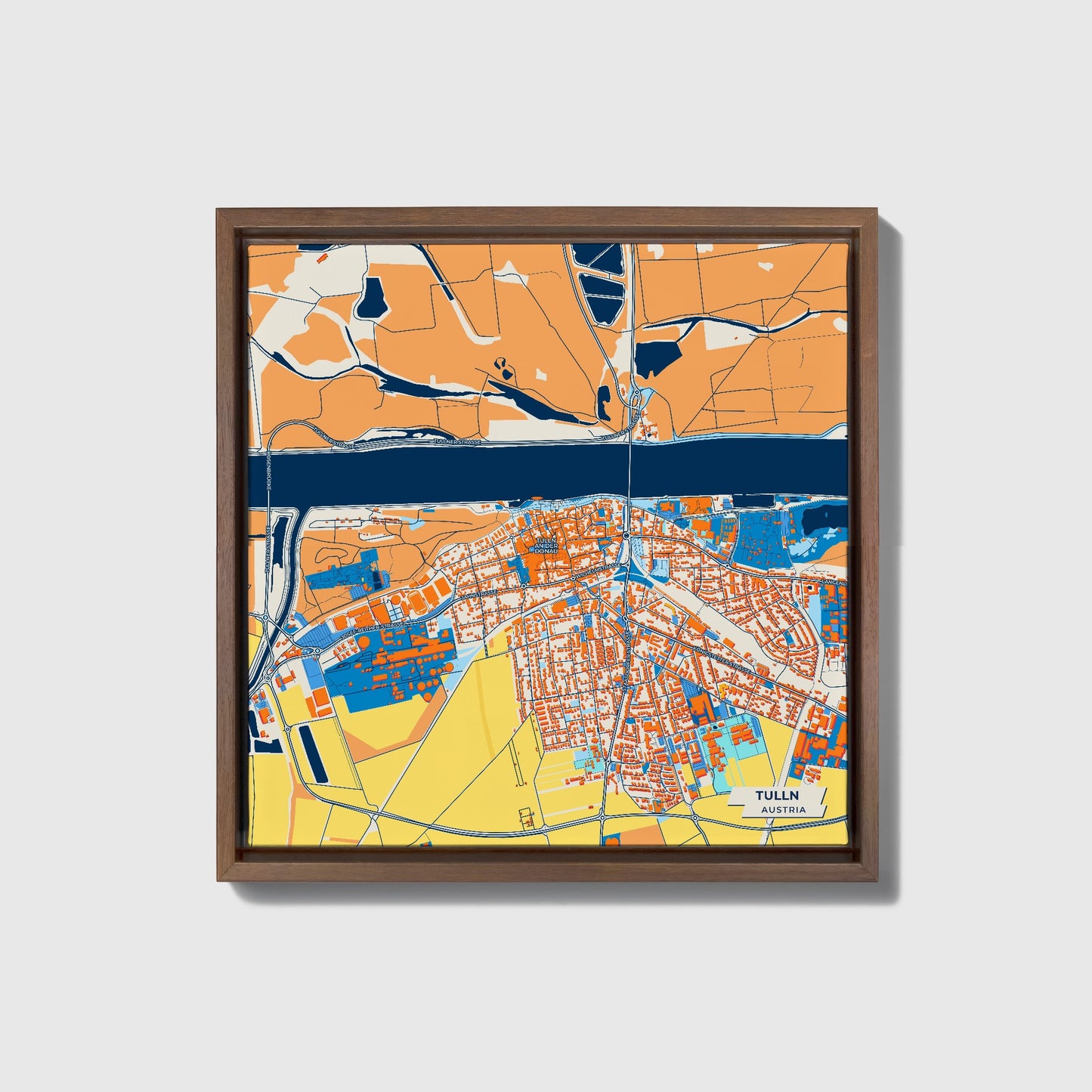 Tulln Austria Colorful City Map Canvas Print • Dark Wooden Framed