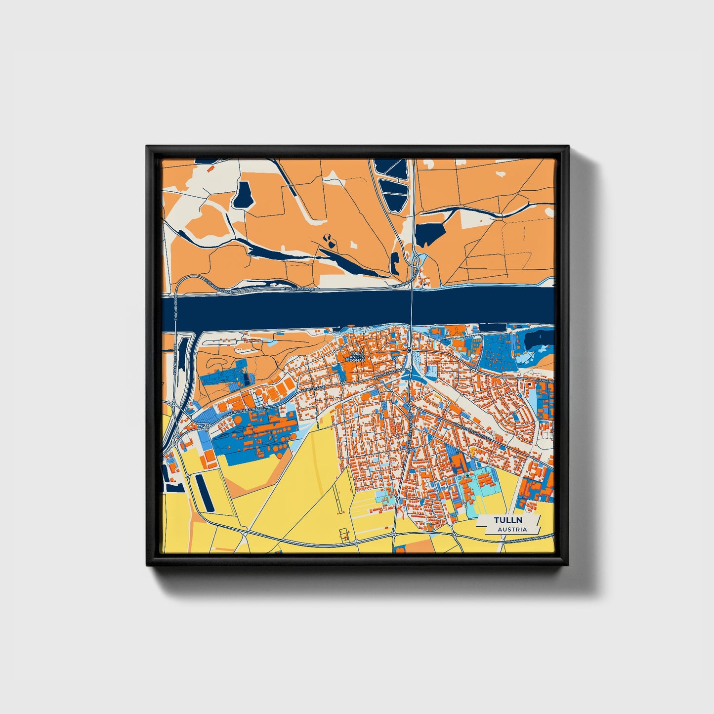 Tulln Austria Colorful City Map Canvas Print • Black Framed