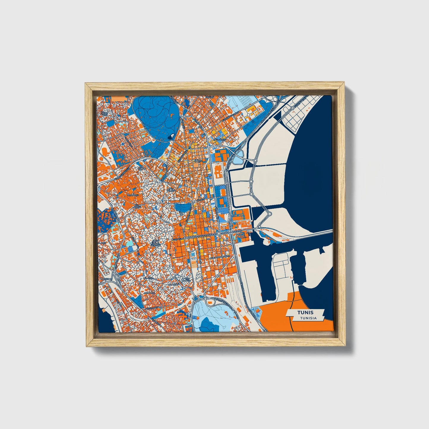 Tunis Tunisia Colorful City Map Canvas Print • Natural Wooden Framed