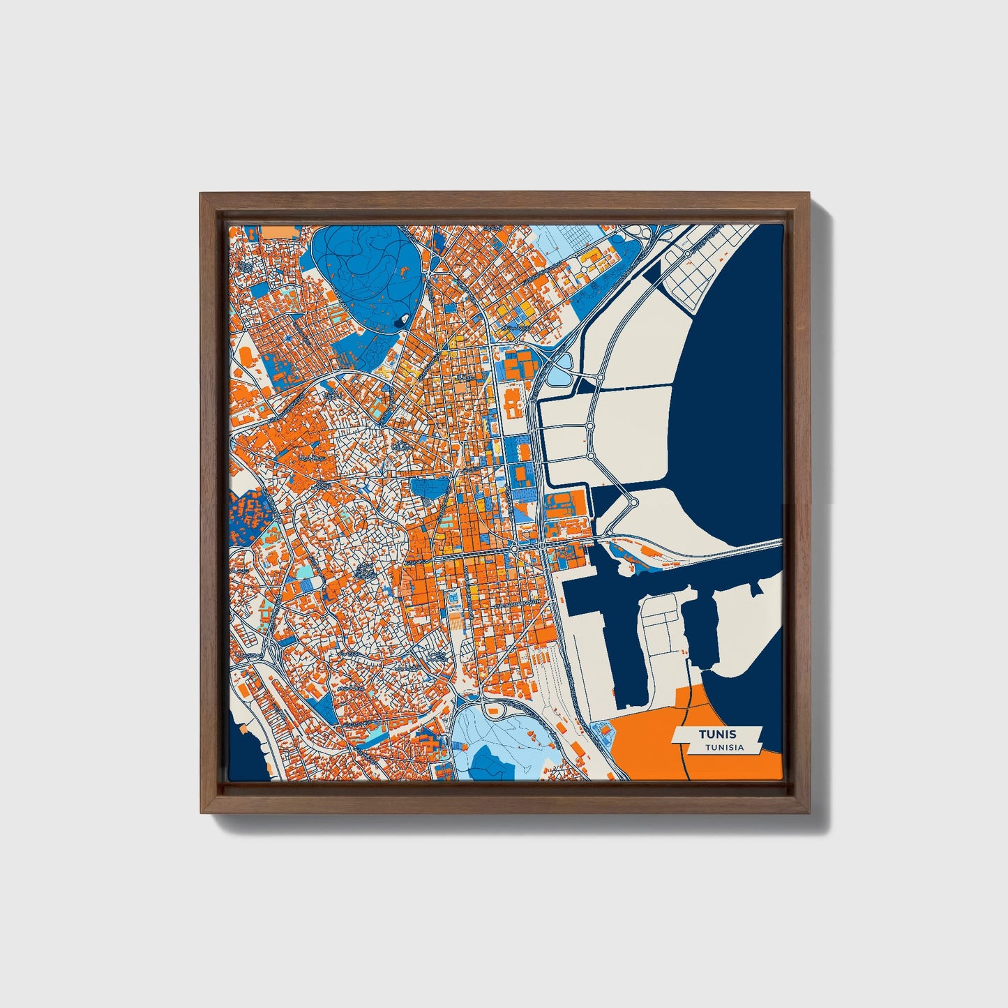 Tunis Tunisia Colorful City Map Canvas Print • Dark Wooden Framed
