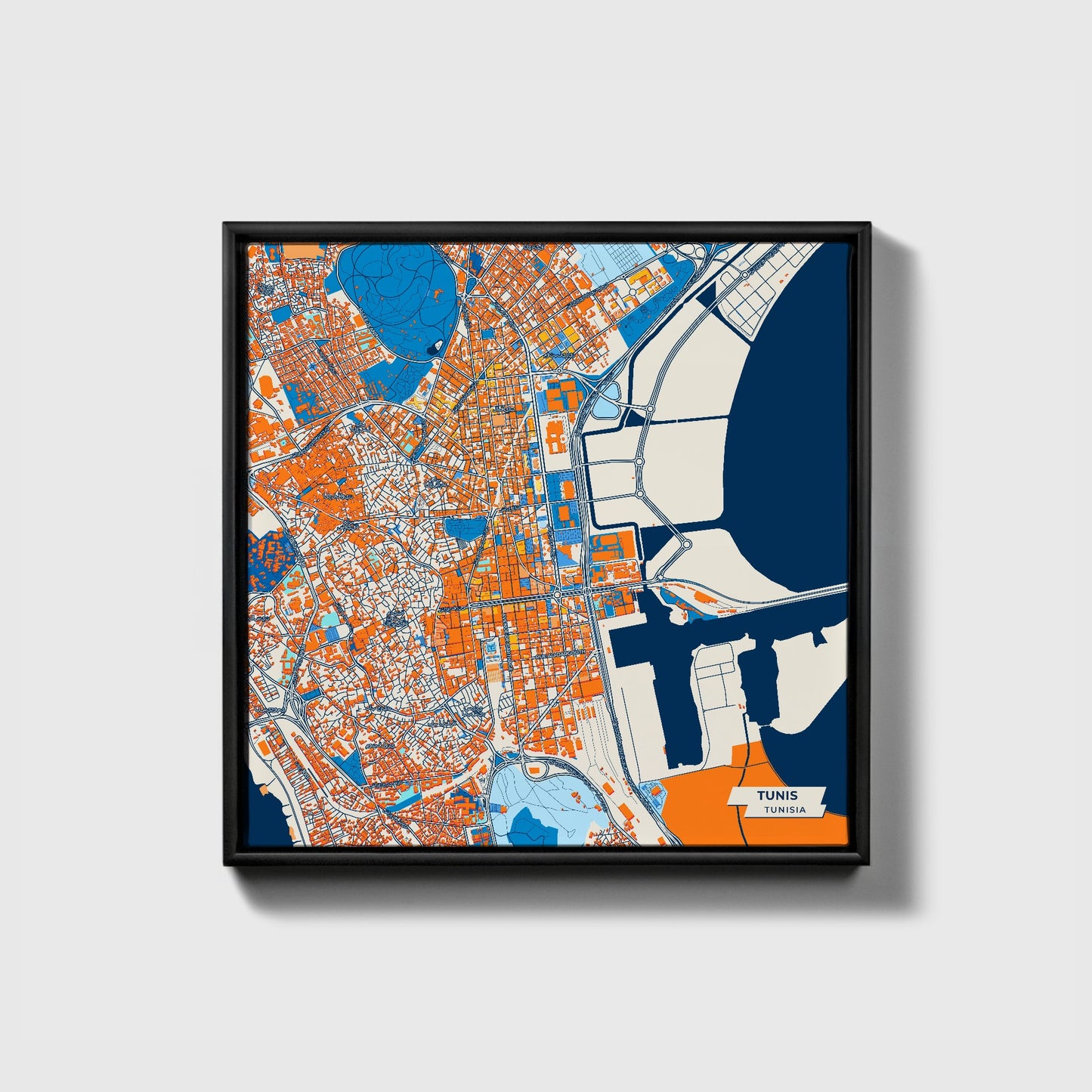 Tunis Tunisia Colorful City Map Canvas Print • Black Framed