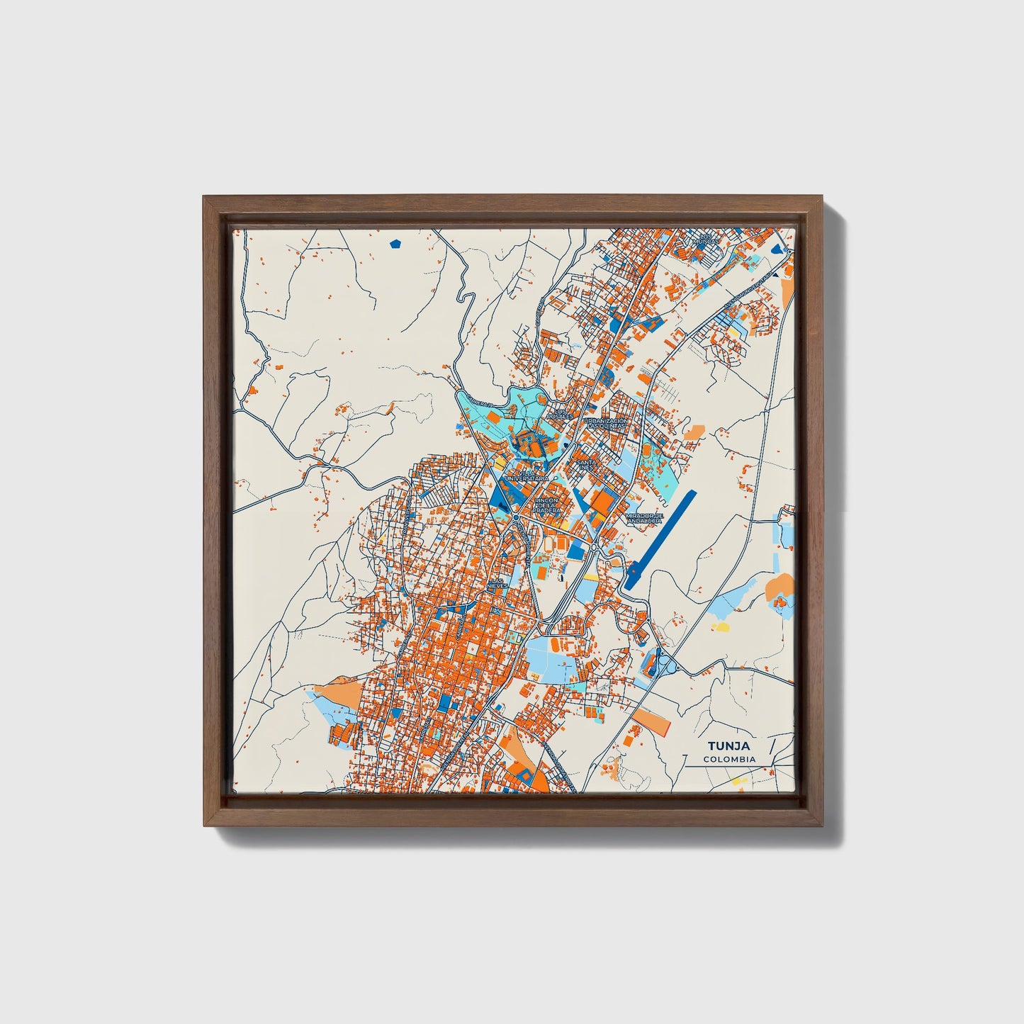 Tunja Colombia Colorful City Map Canvas Print • Dark Wooden Framed