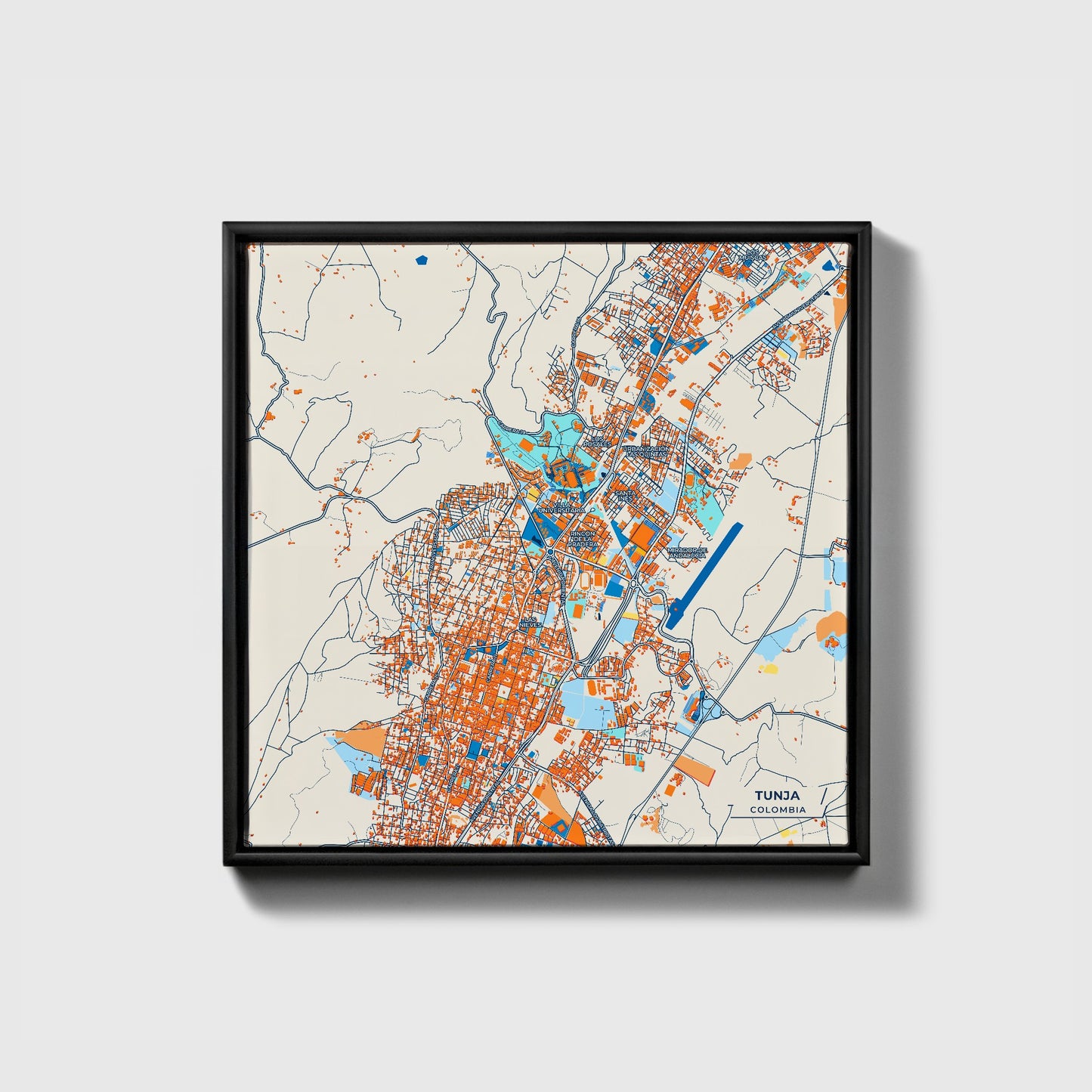 Tunja Colombia Colorful City Map Canvas Print • Black Framed