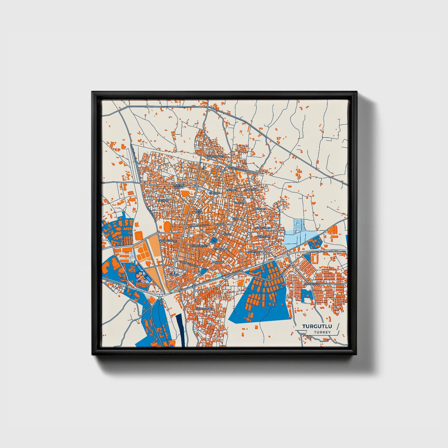 Turgutlu Turkey Colorful City Map Canvas Print • Black Framed