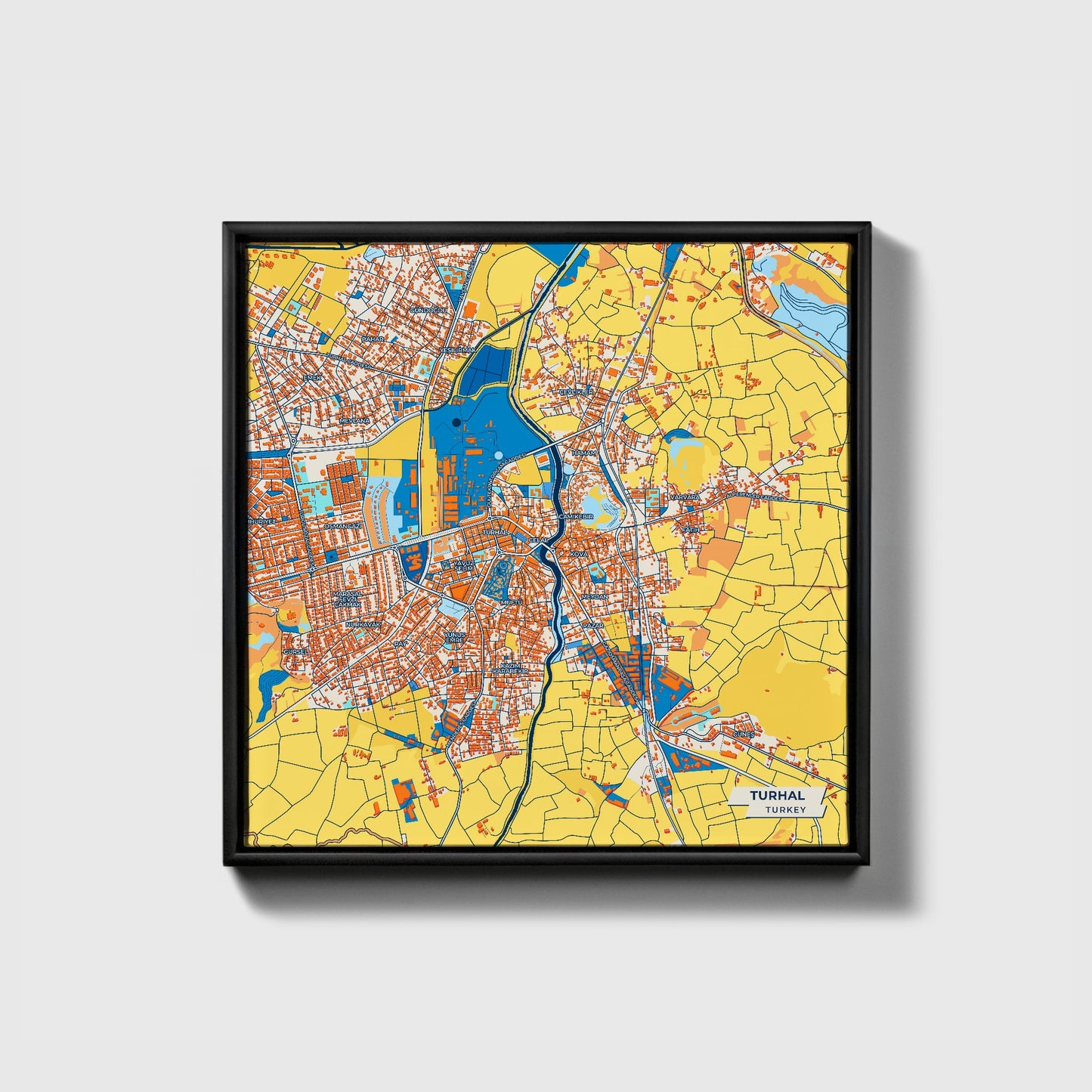 Turhal Turkey Colorful City Map Canvas Print • Black Framed