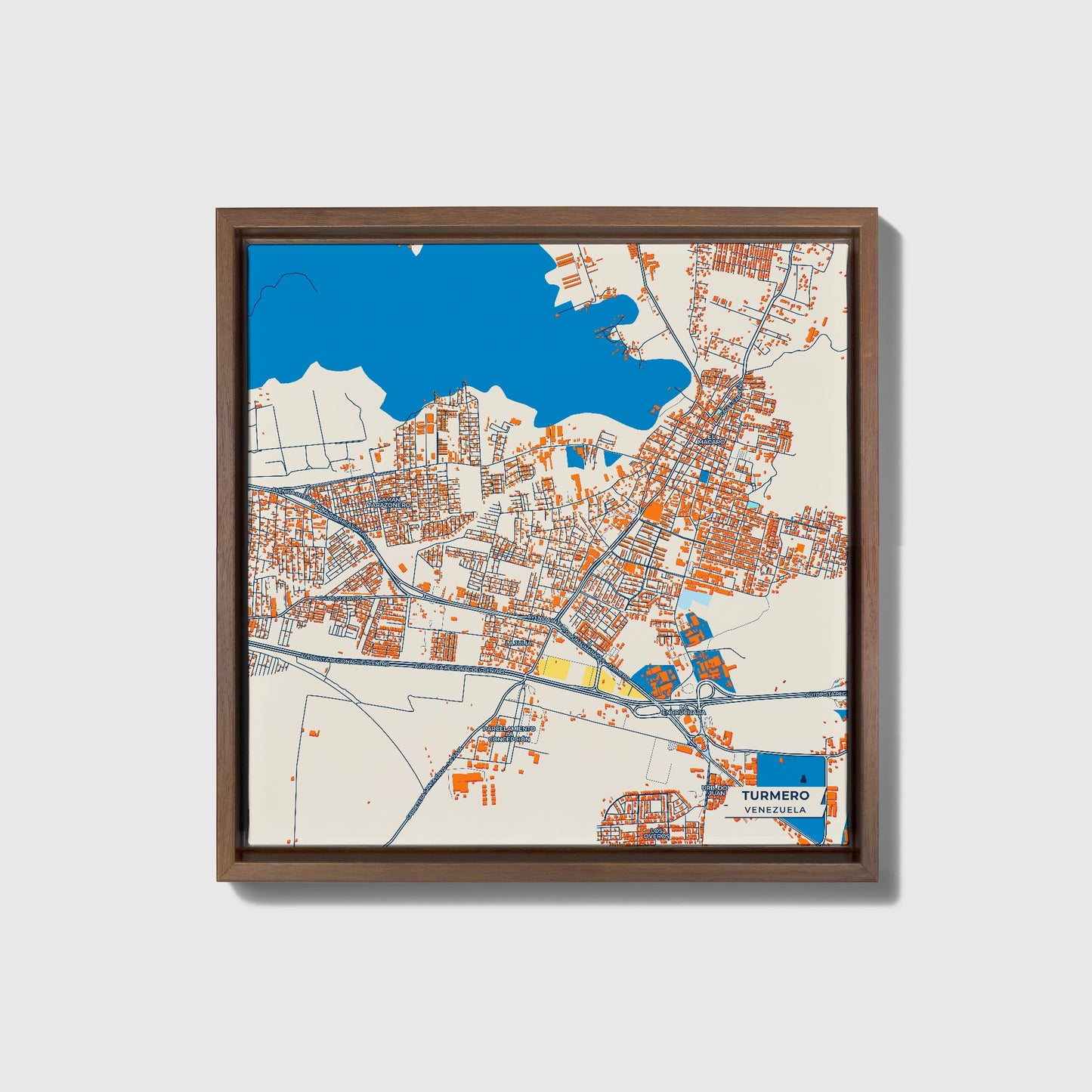 Turmero Venezuela Colorful City Map Canvas Print • Dark Wooden Framed