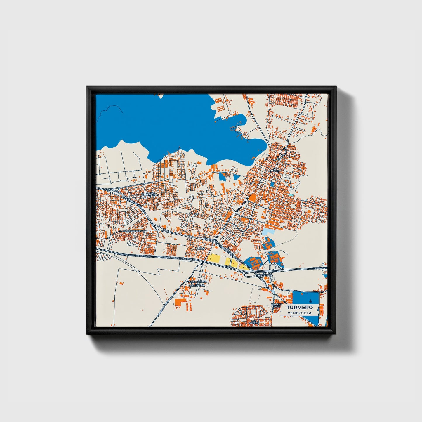 Turmero Venezuela Colorful City Map Canvas Print • Black Framed
