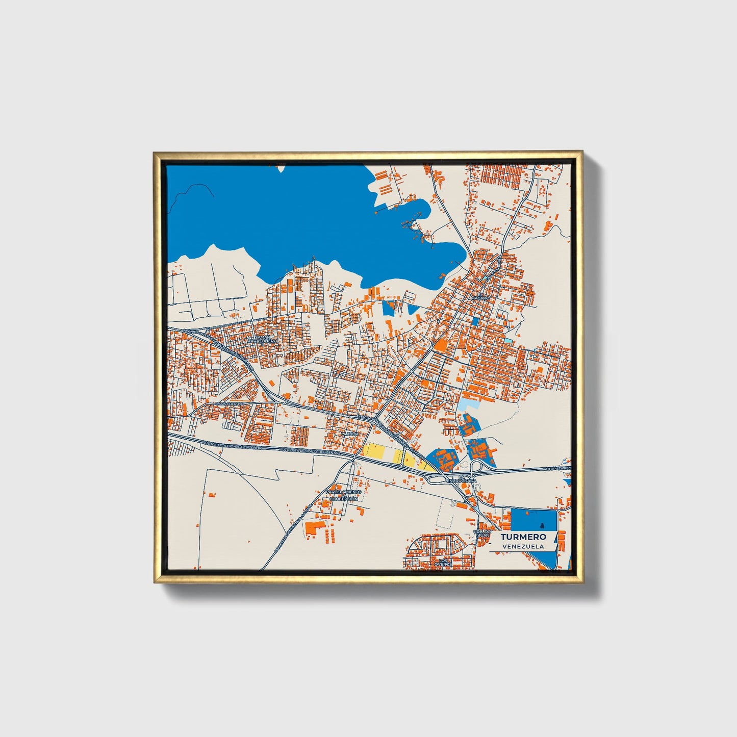 Turmero Venezuela Colorful City Map Canvas Print • Gold Framed