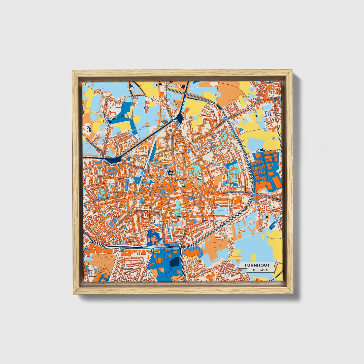 Turnhout Belgium Colorful City Map Canvas Print • Natural Wooden Framed