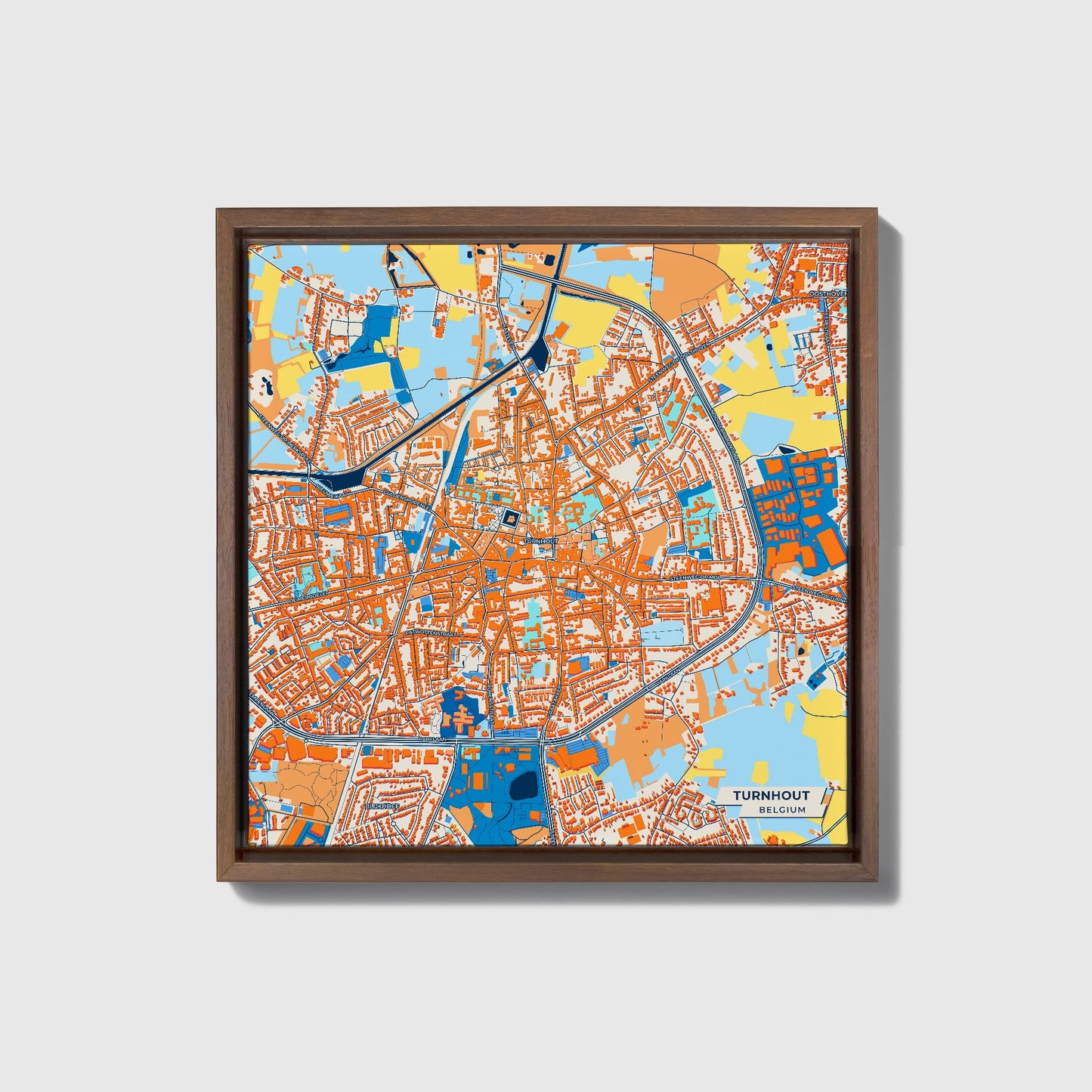 Turnhout Belgium Colorful City Map Canvas Print • Dark Wooden Framed