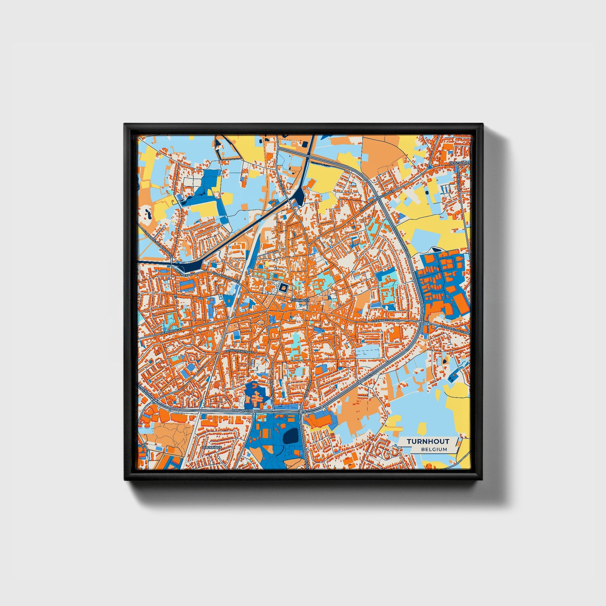 Turnhout Belgium Colorful City Map Canvas Print • Black Framed