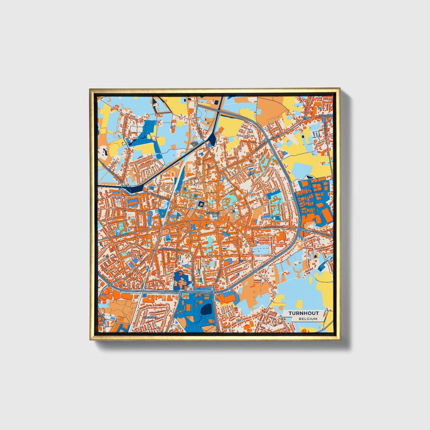 Turnhout Belgium Colorful City Map Canvas Print • Gold Framed