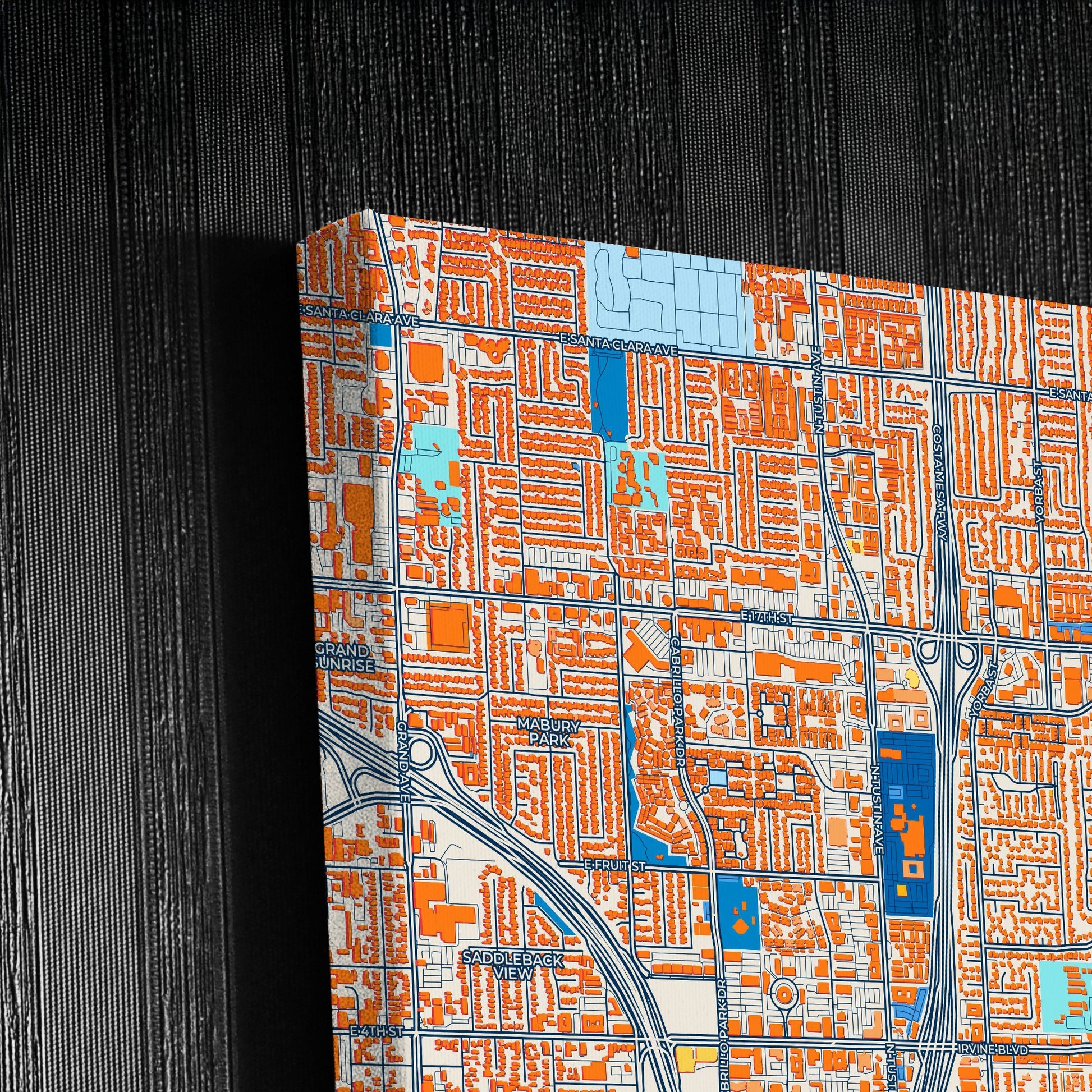Tustin California Colorful City Map Canvas Print Detail