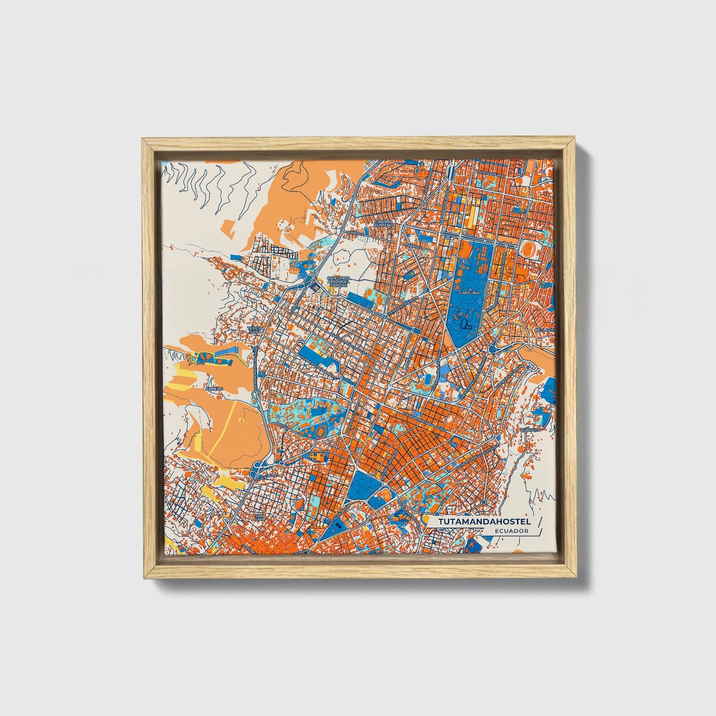 Tutamandahostel Ecuador Colorful City Map Canvas Print • Natural Wooden Framed