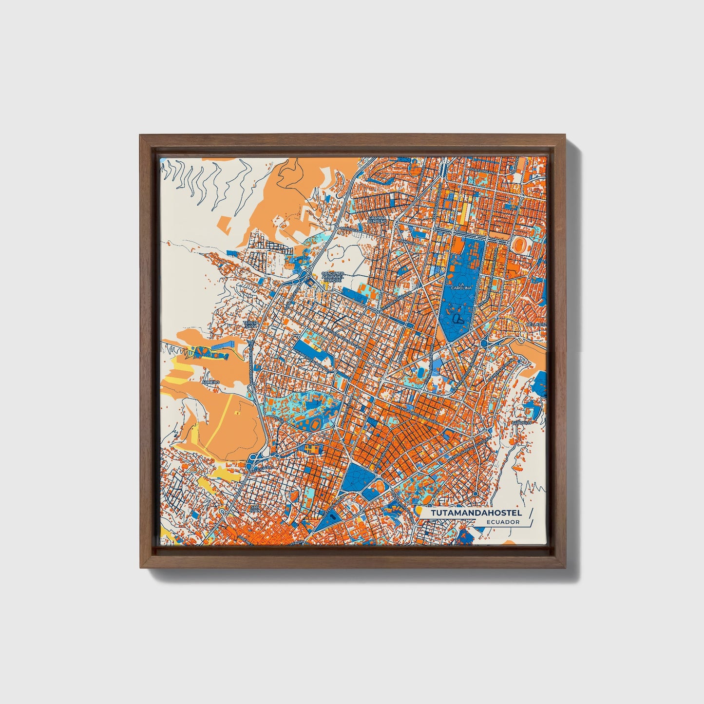Tutamandahostel Ecuador Colorful City Map Canvas Print • Dark Wooden Framed