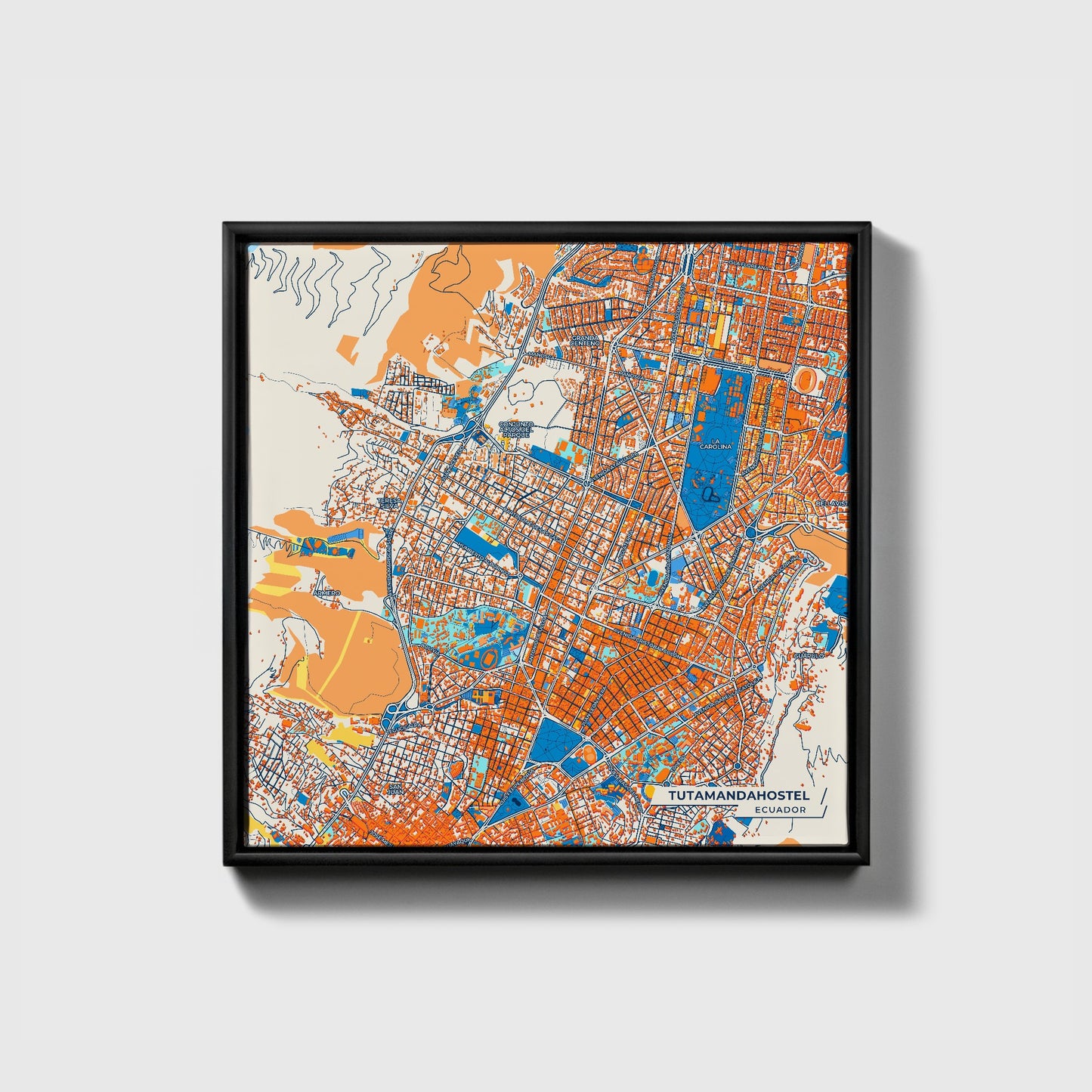 Tutamandahostel Ecuador Colorful City Map Canvas Print • Black Framed