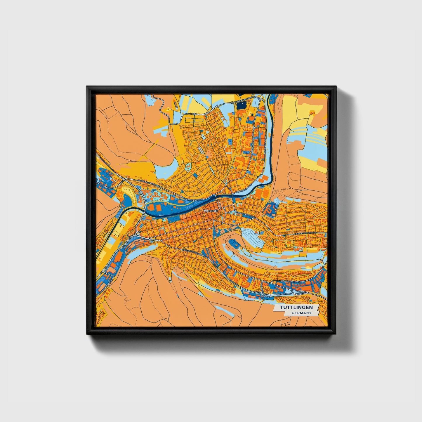 Tuttlingen Germany Colorful City Map Canvas Print • Black Framed