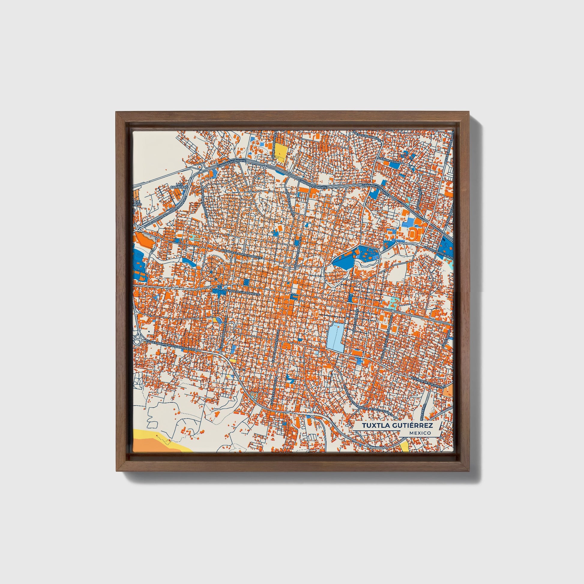 Tuxtla Gutiérrez Mexico Colorful City Map Canvas Print • Dark Wooden Framed