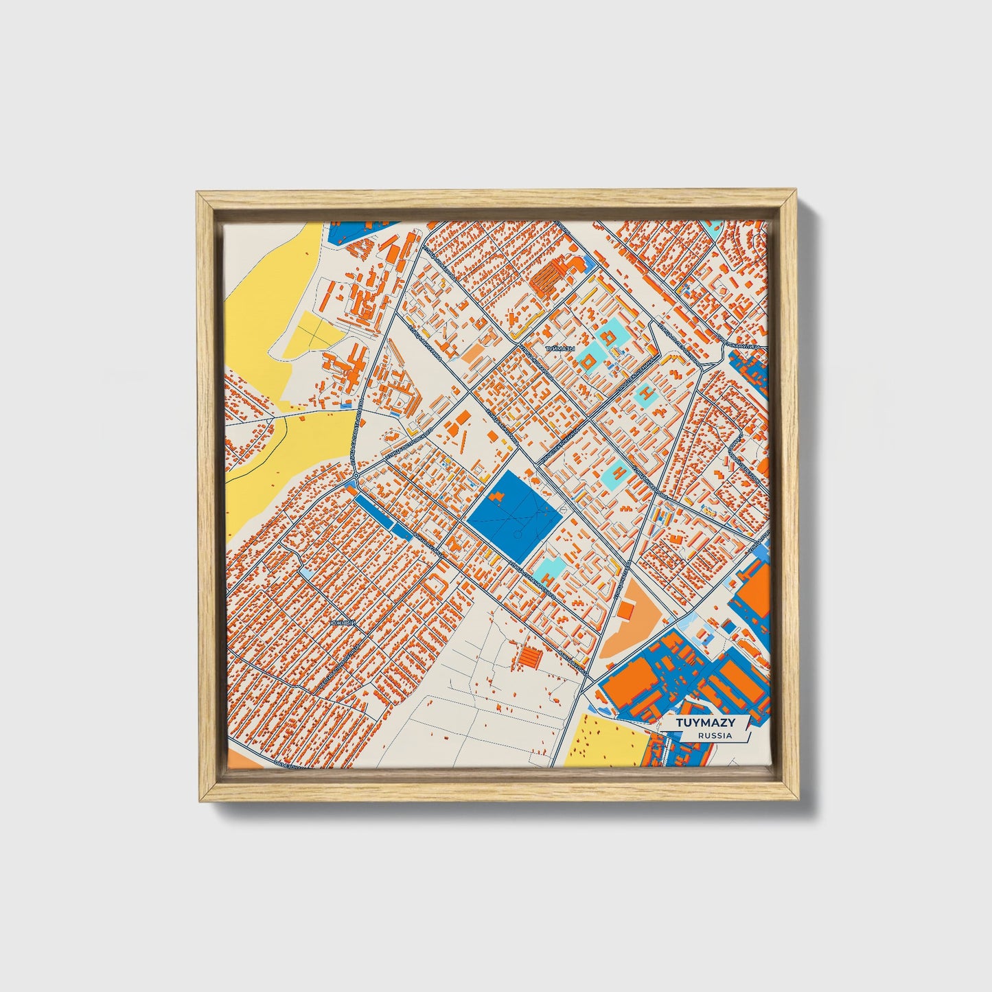 Туймазы Russia Colorful City Map Canvas Print • Natural Wooden Framed