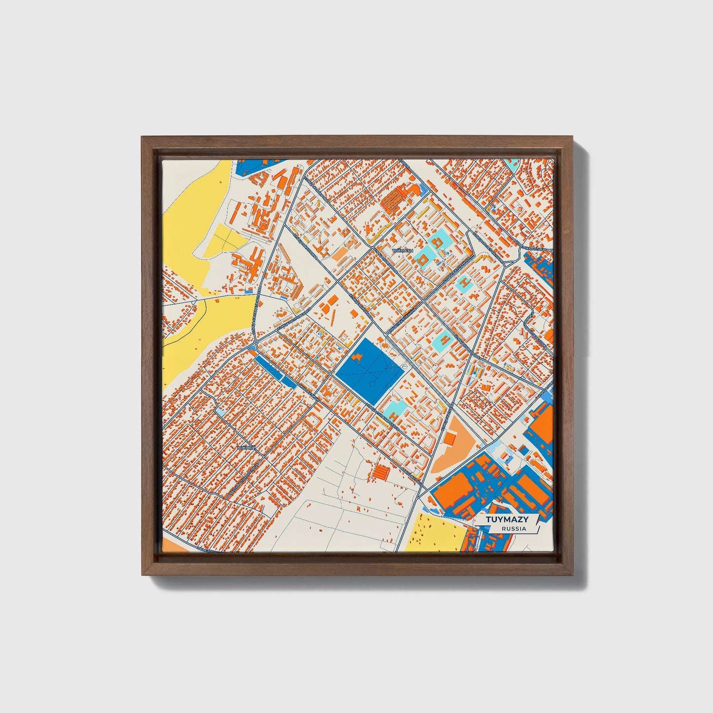 Туймазы Russia Colorful City Map Canvas Print • Dark Wooden Framed