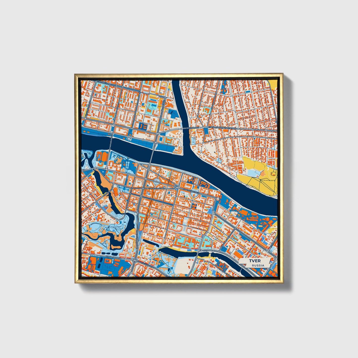 Тверь Russia Colorful City Map Canvas Print • Gold Framed