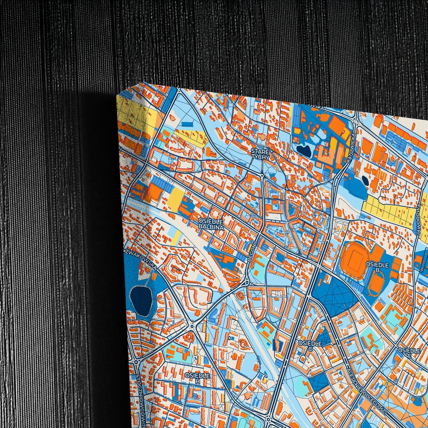 Tychy Poland Colorful City Map Canvas Print Detail