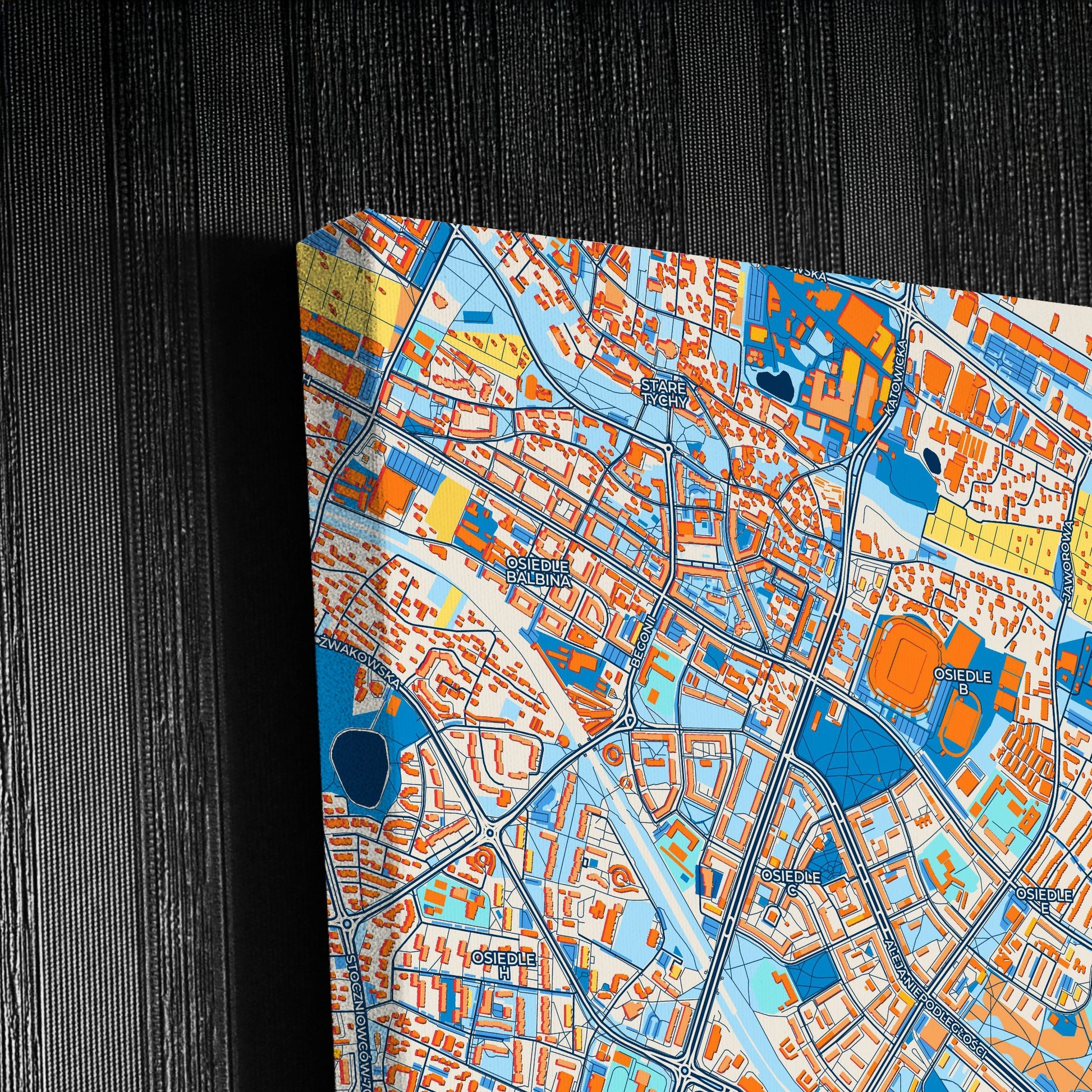 Tychy Poland Colorful City Map Canvas Print Detail