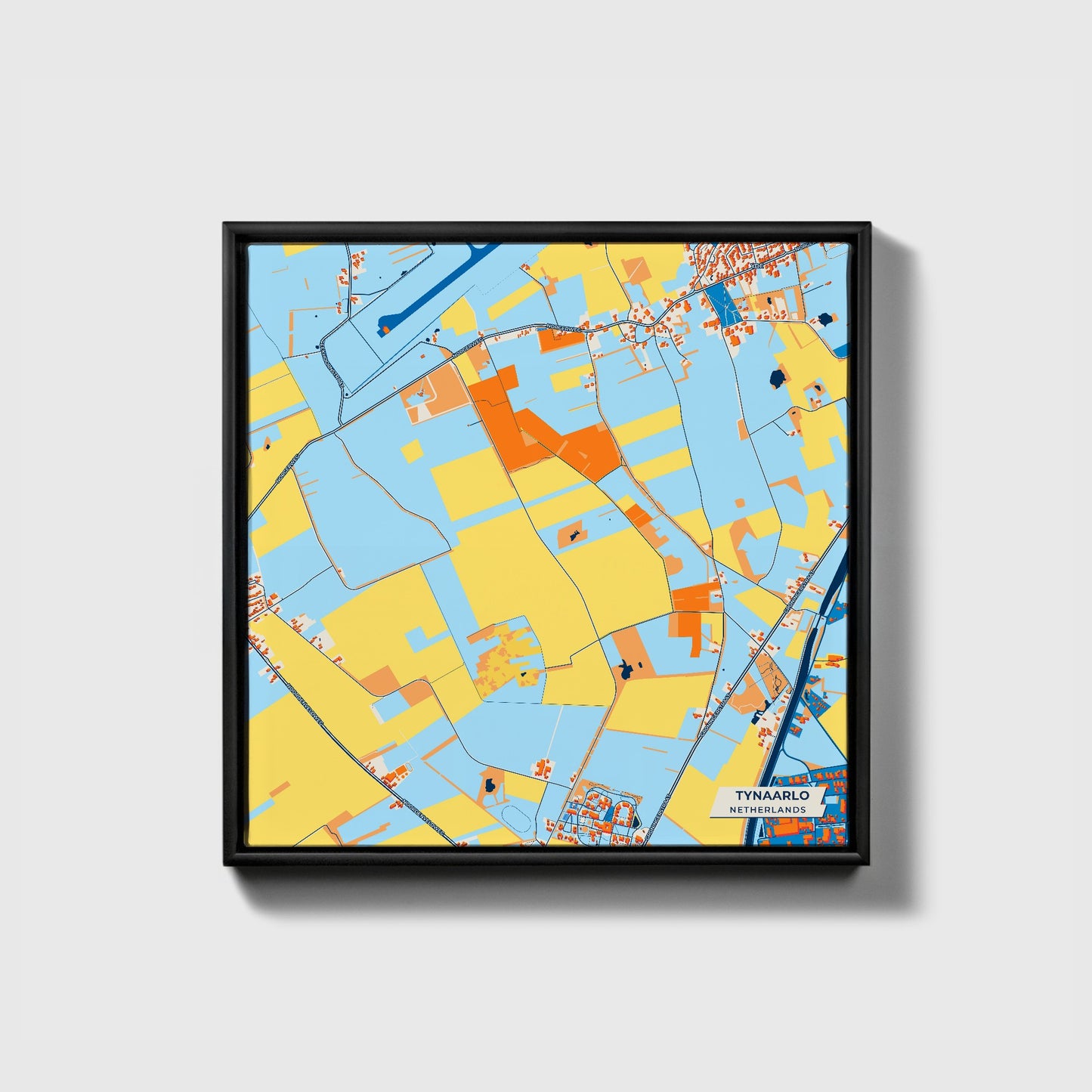 Tynaarlo Netherlands Colorful City Map Canvas Print • Black Framed