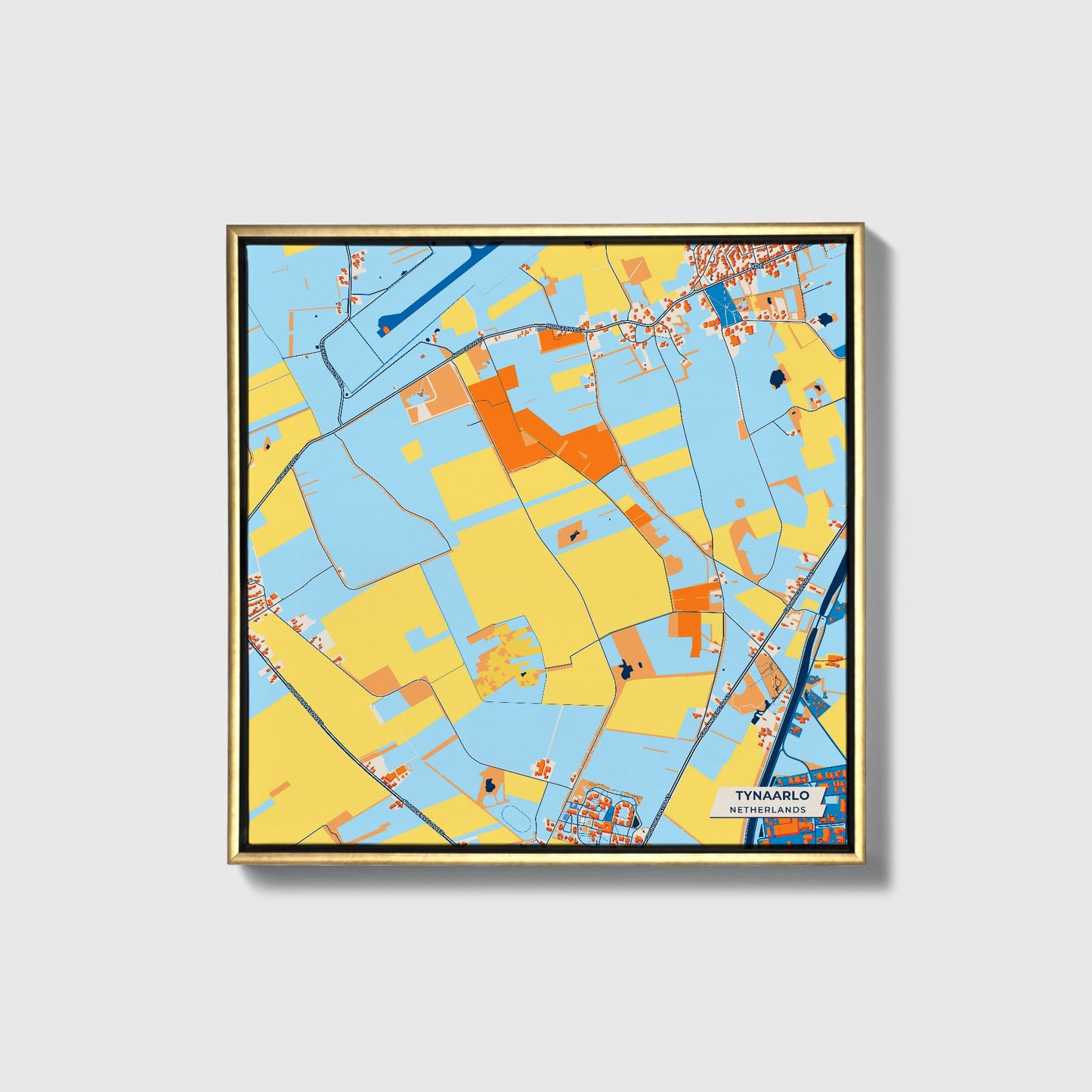 Tynaarlo Netherlands Colorful City Map Canvas Print • Gold Framed