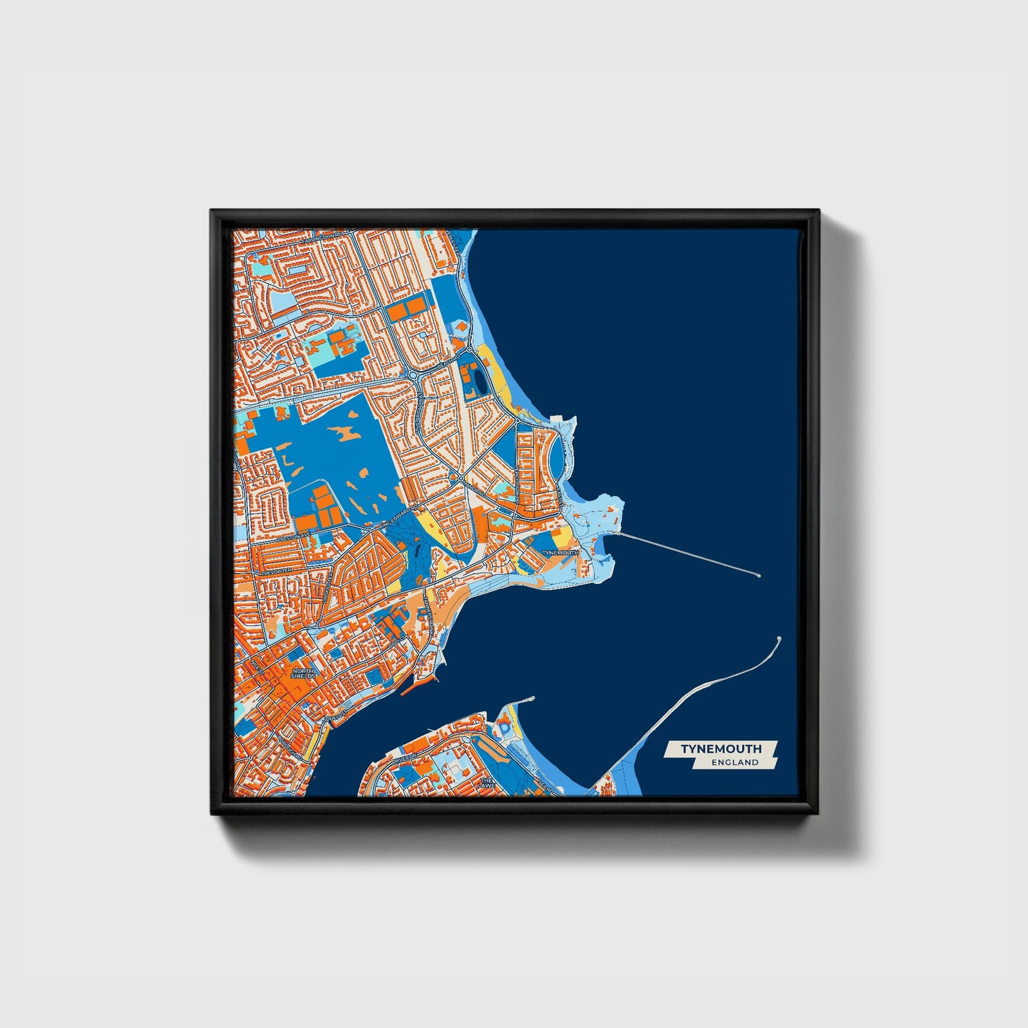 Tynemouth England Colorful City Map Canvas Print • Black Framed